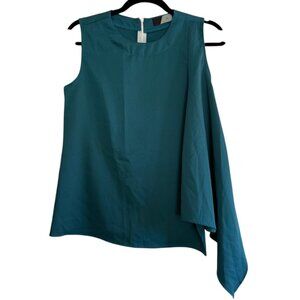 Teal Asymmetric Work/Office/Business Sleeveless Blouse with Zipper Closure-Large